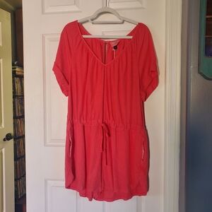 Universal Thread Linen Blend Romper Summer Vacation Beachy Short Sleeves Coral L